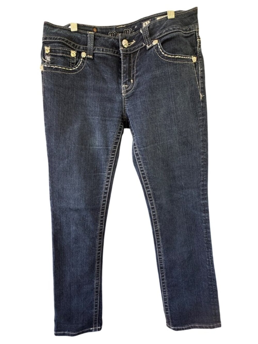 Miss Me Cropped Skinny Jeans Womens Size 31 Dark Wash Embellished Pockets